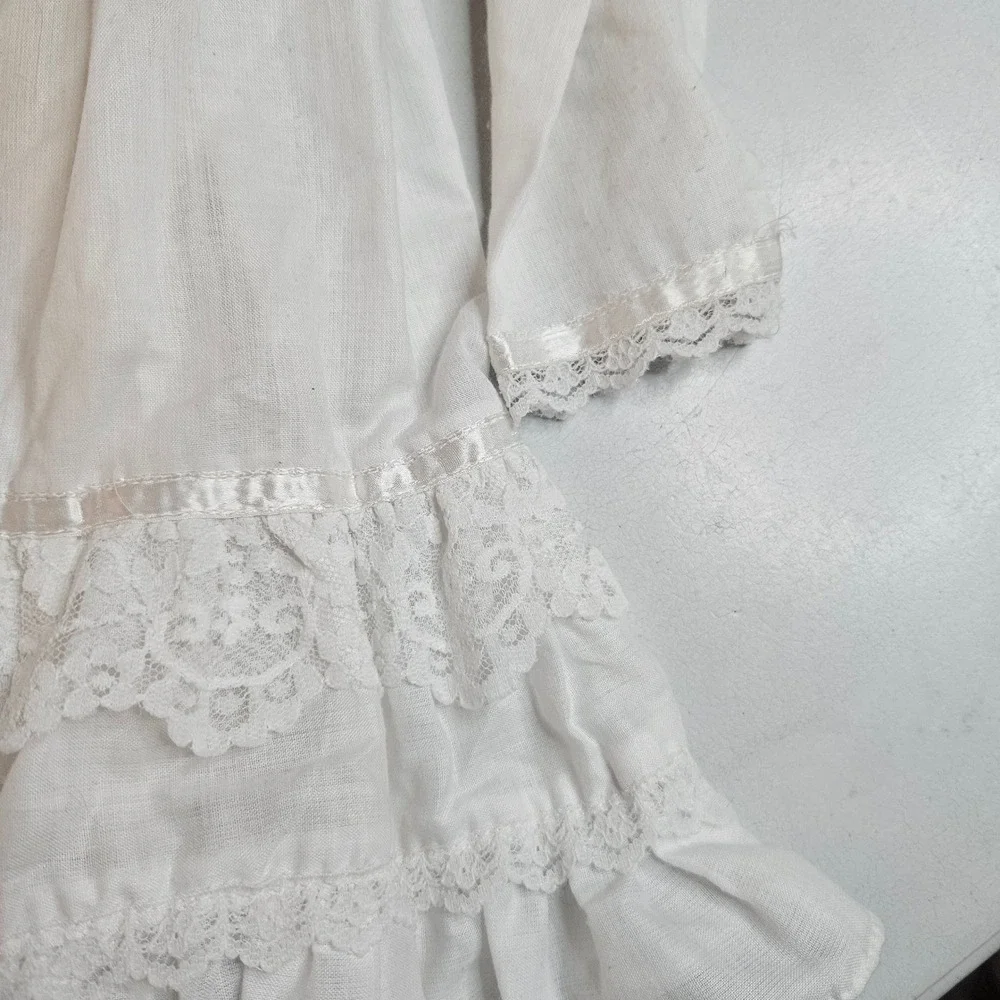 Vintage Gunne Sax Jessica McClintock White Lace Prairie Dress Pearl Trim Size 4